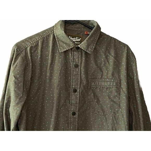 Howler Bros Men's Medium Long Sleeve Shirt Gray With Turquoise Triangles - Picture 2 of 8